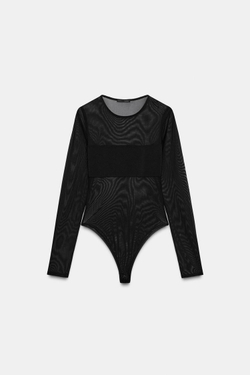 ZARA БОДИ ИЗ ПОЛУПРОЗРАЧНОЙ ТКАНИ, ЧЕРНЫЙ