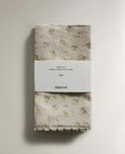 ZARA HOME НАБОР САЛФЕТОК «ПОЛЕВЫЕ ЦВЕТЫ» С КРУЖЕВОМ (2 ШТ.), СЕРЫЙ