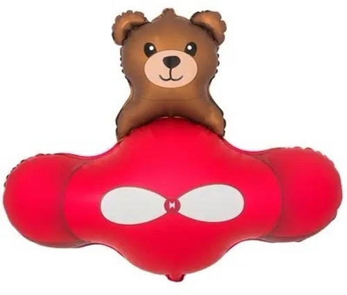 Шар фольга 94см Мишка в самолете красном фигура