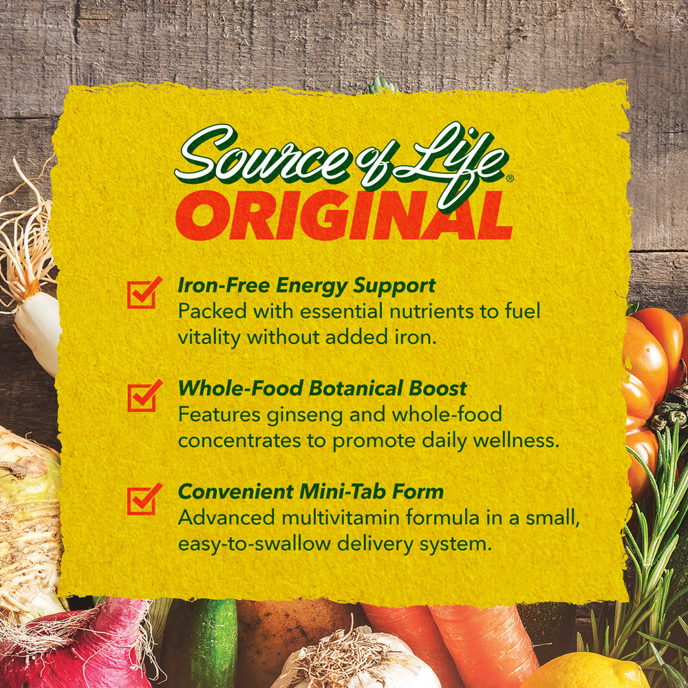 NaturesPlus, Source of Life, оригинальные мини-таблетки, мультивитаминная и минеральная добавка, без железа, 90 таблеток