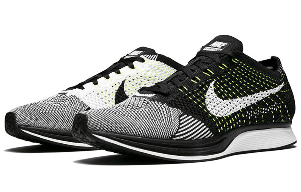 Nike flyknit racer black white white store