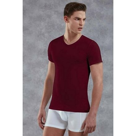Мужская футболка с V-образным вырезом бордовая Doreanse 2855