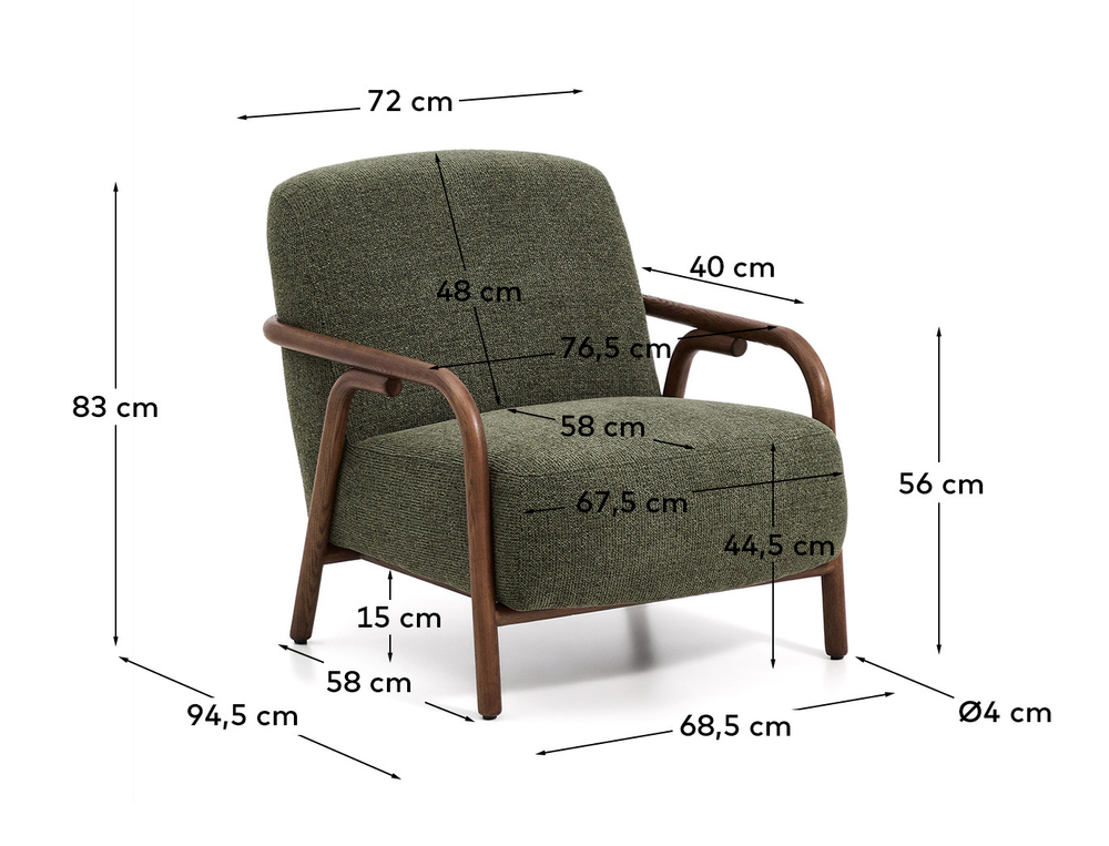 Кресло Sylo из темно-зеленого шенилла и ясеня с отделкой цвета орех