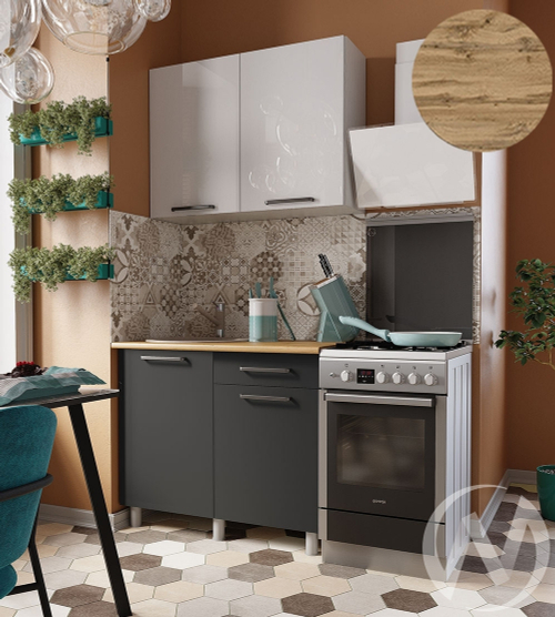 Кухня Ребекка 1.0м (корпус белый/белый; графит) 26мм дуб вотан