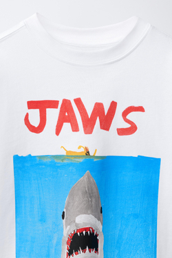 ZARA X DYLAN´S T-SHIRT CLUB ФУТБОЛКА С ИЛЛЮСТРАЦИЕЙ JAWS©, БЕЛЫЙ