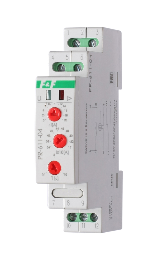 Реле контроля тока PR-611-04 (диапазон измер-я тока 360-540А) с регулир. задержкой отключ.,с выносным ТТ в комплекте
