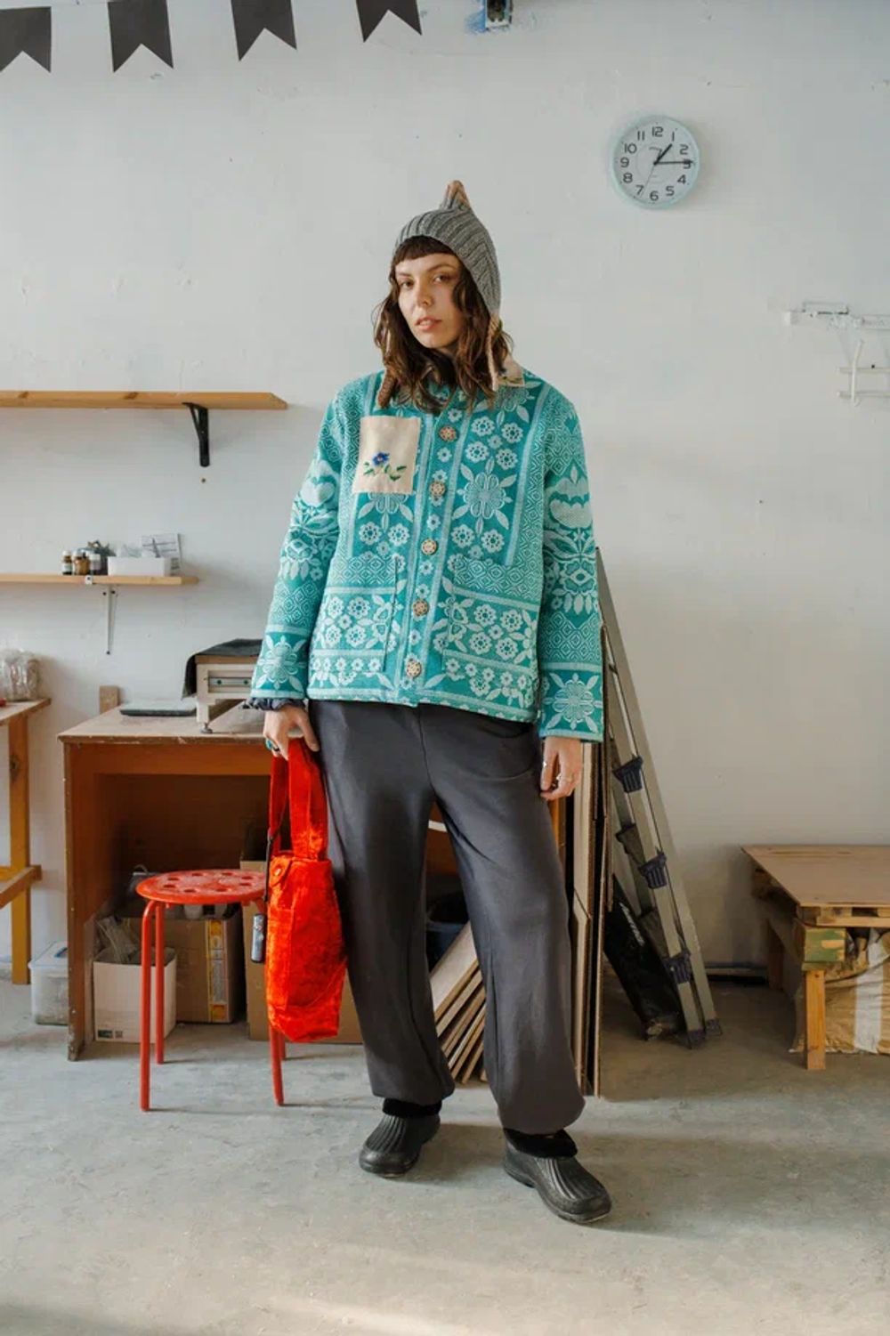 Куртка Soeurs с карманами из салфеток зеленая