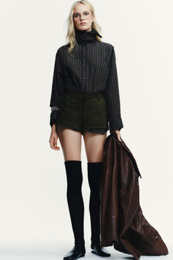 ZARA РУБАШКА В КЛЕТКУ С ХЛОПКОВЫМ ПЛАТКОМ, ЧЕРНЫЙ/ЭКРЮ