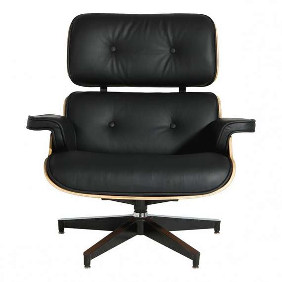 Кресло Eames Lounge с оттоманкой, черная кожа
