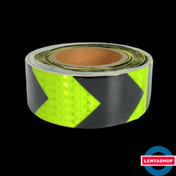Чёрно-зелёная светоотражающая лента стрелка 50 мм х 25 м