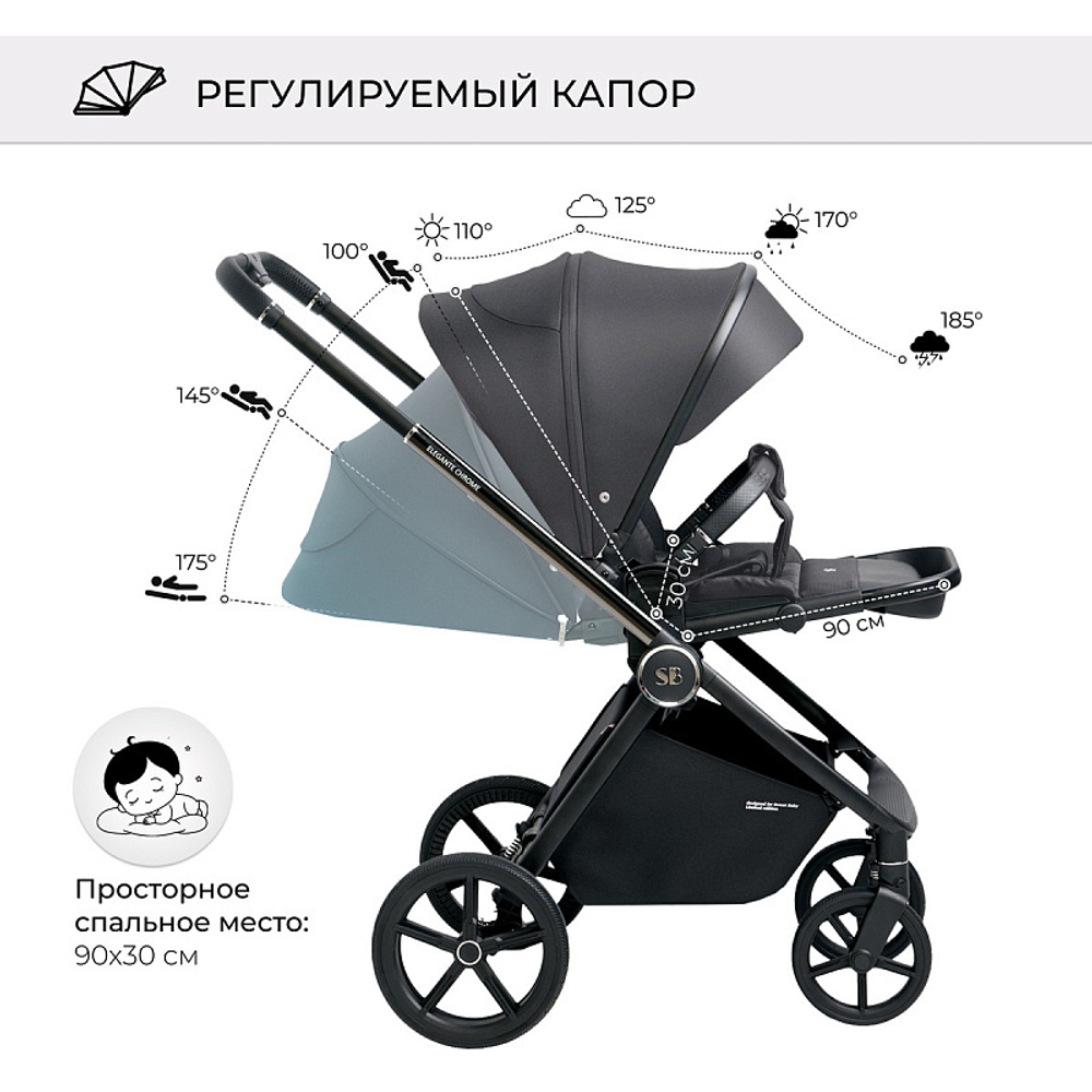 Детская коляска Sweet Baby Elegante 3 в 1 Chrome Grey 427224
