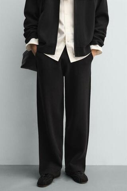 ZARA ТРИКОТАЖНЫЕ БРЮКИ СВОБОДНОГО КРОЯ, ЧЕРНЫЙ