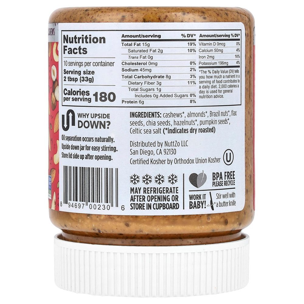 Nuttzo, Paleo Power Fuel, хрустящее масло из 7 орехов и семян, 340 г (12 унций)