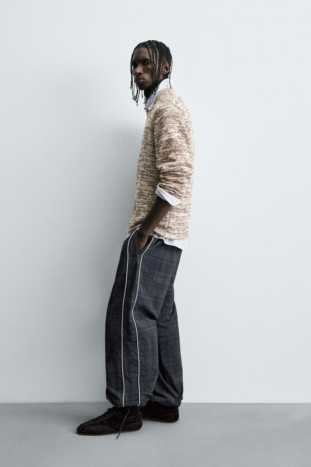 ZARA ДЖЕМПЕР С КРУЧЕНЫМ УЗОРОМ, КОРИЧНЕВЫЙ