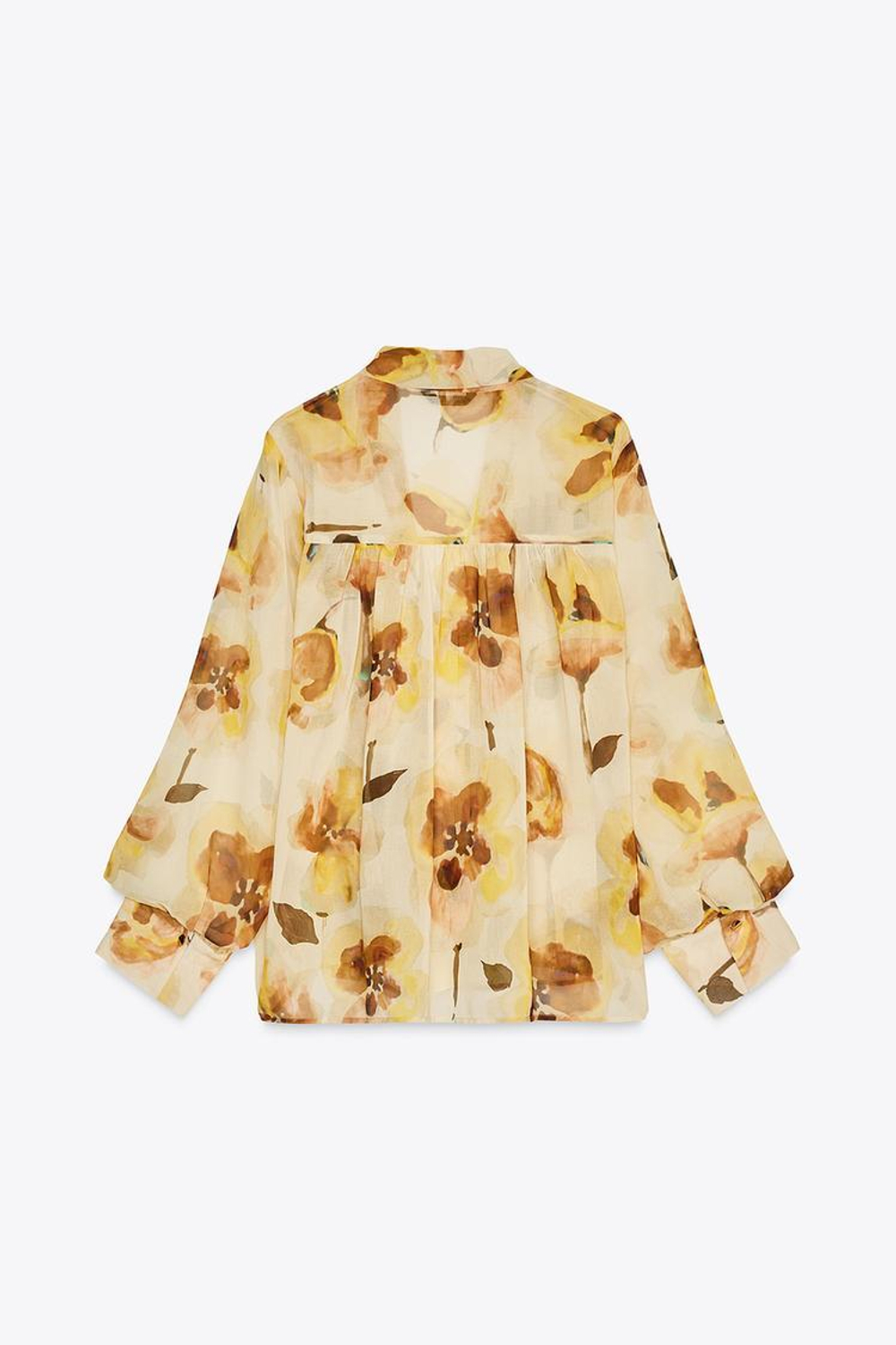 ZARA РУБАШКА ИЗ ТКАНИ С ЦВЕТОЧНЫМ ПРИНТОМ, ЭКРЮ/ЖЕЛТЫЙ