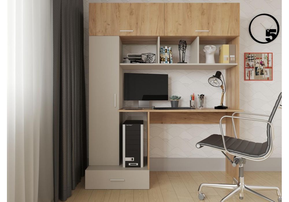 Компьютерный стол Бишоп 1 150х57х180 дуб крафт золотой / кашемир