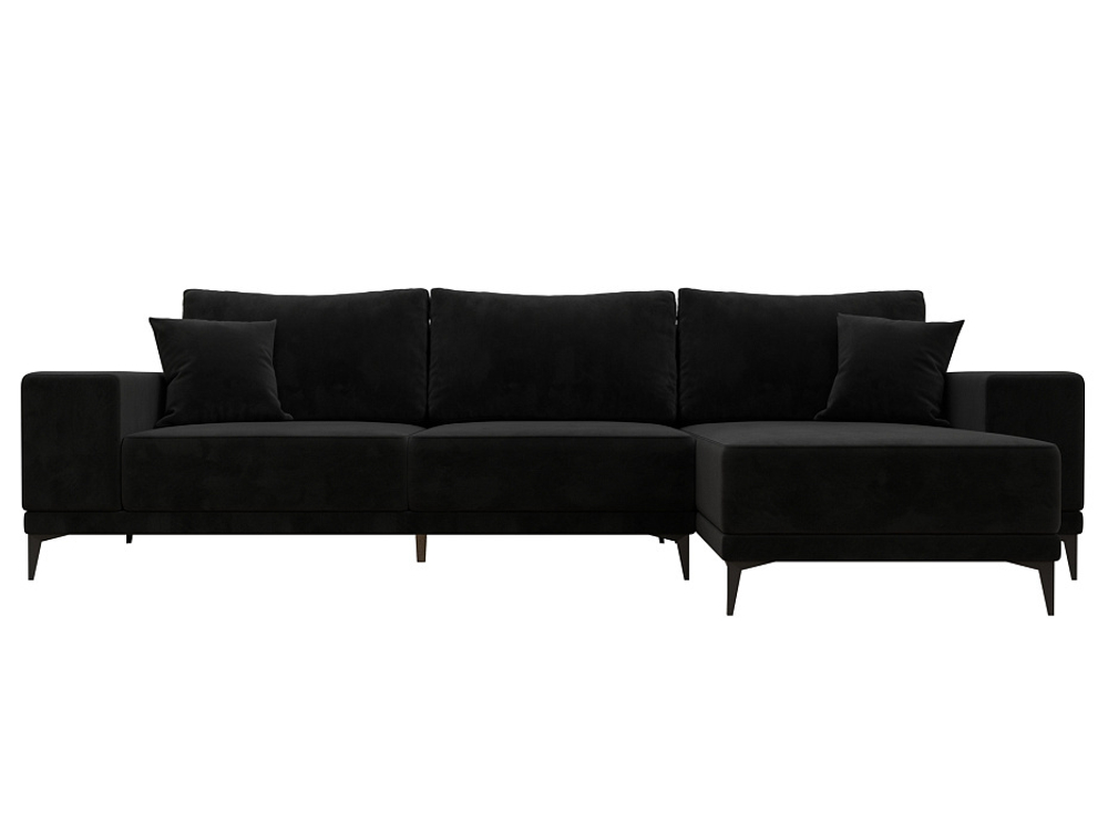 Диван угловой Льюес правый, Черный, Велюр, 122401