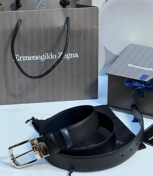 Двусторонний мужской ремень ZEGNA, 3,5 мм, чёрный