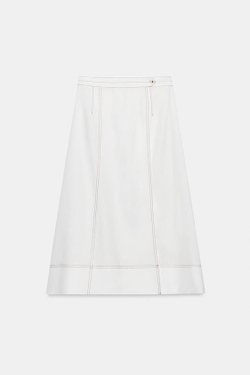 ZARA ЛЬНЯНАЯ ЮБКА НА ЗАПÁХЕ СО СТРОЧКОЙ, БЕЛЫЙ