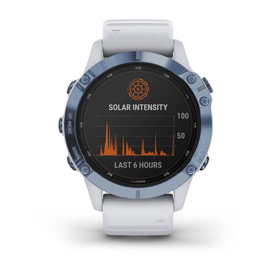 Мультиспортивные часы Garmin Fenix 6 Pro Solar- синий титан с белым ремешком 010-02410-19