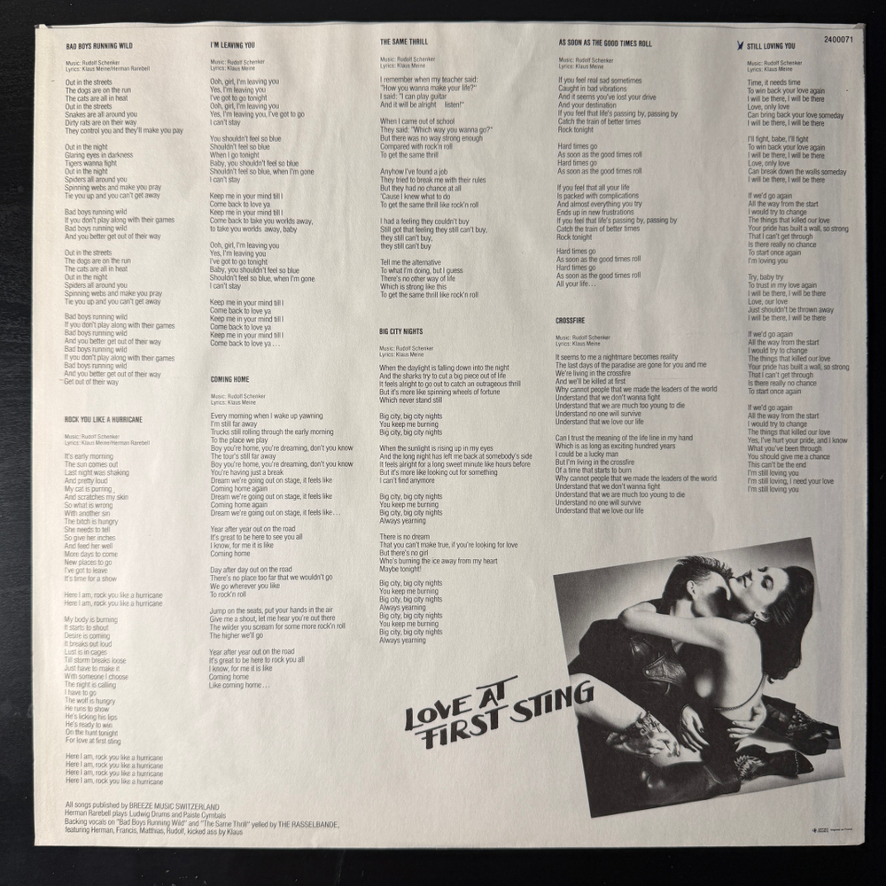 Scorpions ‎– Love At First Sting (Франция 1984г.)
