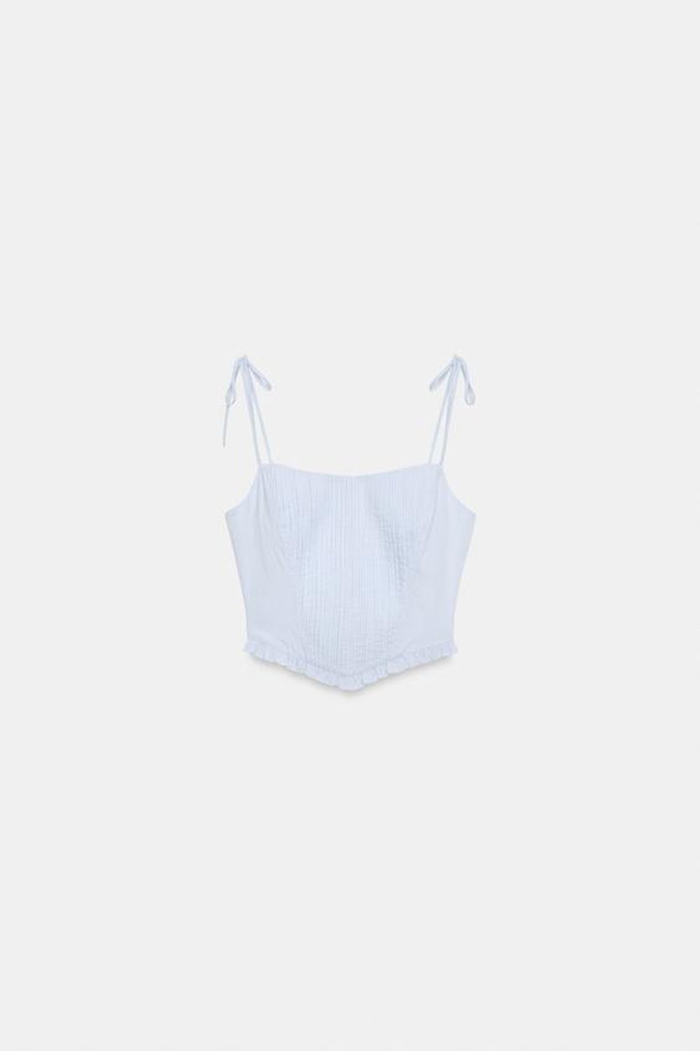 ZARA КРОП-ТОП-КОРСЕТ ИЗ ПОПЛИНА, СИНИЙ/БЕЛЫЙ