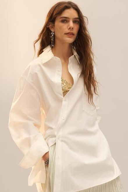 ZARA РУБАШКА ИЗ ПОПЛИНА С КРУЖЕВНЫМ ВОРОТНИКОМ, БЕЛЫЙ