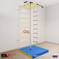 Шведская стенка Sv Sport усиленная 6214 (Турник рукоход/Канат/Кольца/Лестница/Мат 1м)