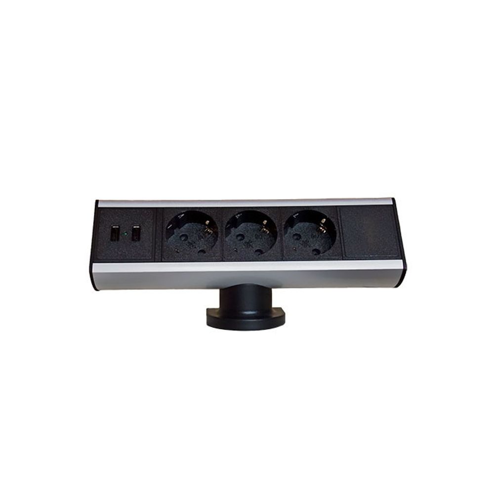 Блок розеток 102, горизонтальный, 3 розетки + 2 USB, Серебро + черный купить Казахстан