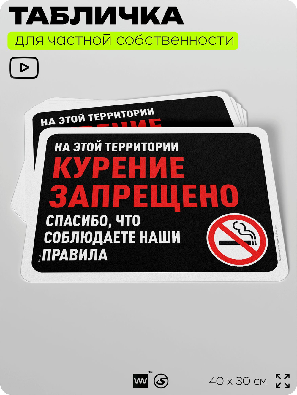 Табличка для частной территории "Курение запрещено", на дом, для участка, организаций и частных территорий, предупреждающая, 40х30 см, Silver Plane x Айдентика Технолоджи