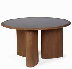 Обеденный стол Harvy Ø135 см, шпон ясеня, черный камень