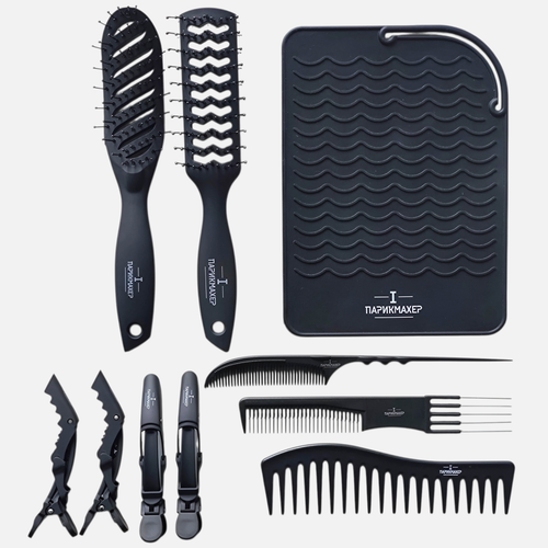 Большой набор аксессуаров для укладки IPARIKMAHER (щетки, расчески, зажимы, термоковрик)