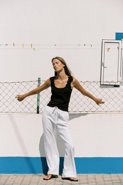 ZARA ТОП ИЗ КРУЖЕВА КРОШЕ С БРЕТЕЛЯМИ, ЧЕРНЫЙ