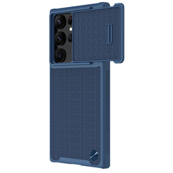 Чехол синего цвета от Nillkin для Samsung Galaxy S23 Ultra, серия Textured Case S (покрытие нейлонового волокна), полуавтоматическая механизм сдвижной шторки