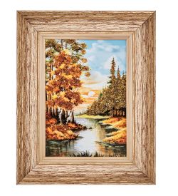 AMB-01/71 Картина «Закат на реке» (с янтарной крошкой) пласт.рамка 33х42см