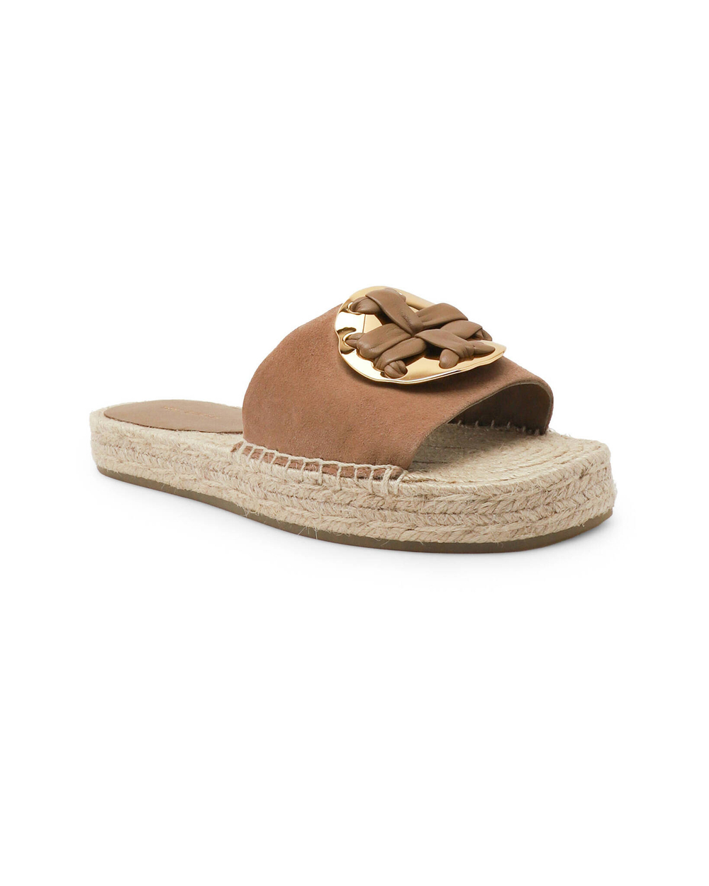 Кожаные шлепанцы woven double t espadrille TORY BURCH - коричневый(144040)