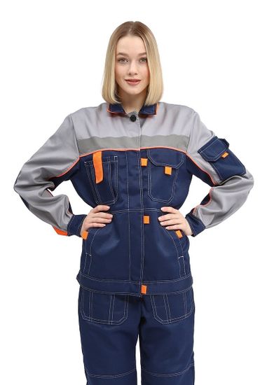 Костюм женский "Рольф" брюки (т,синий/св.серый/оранжевый)