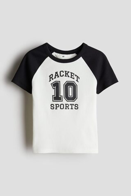 H&M Футболка из хлопка с принтом, белый/черный