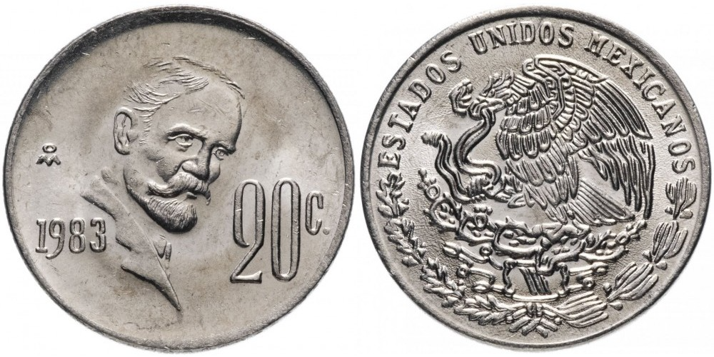 Мексика 20 сентаво, 1974 - 1983 Франсиско Игнасио Мадеро XF