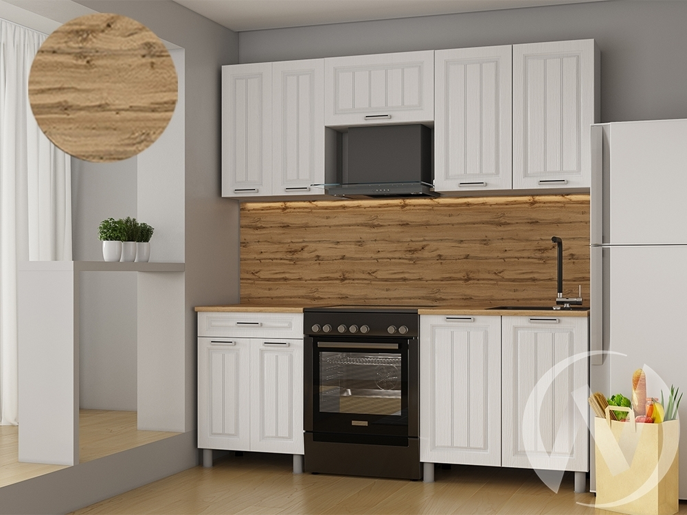 Кухня Лаура 2.0м с окапом (корпус белый/клен белый)