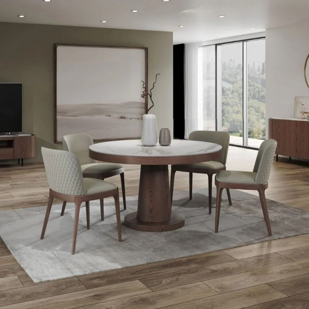 Стол круглый обеденный Bilbo (100+40), керамика матовая белая