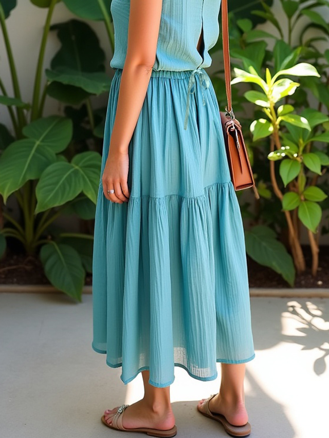 Юбка ярусная муслин Эвкалипт