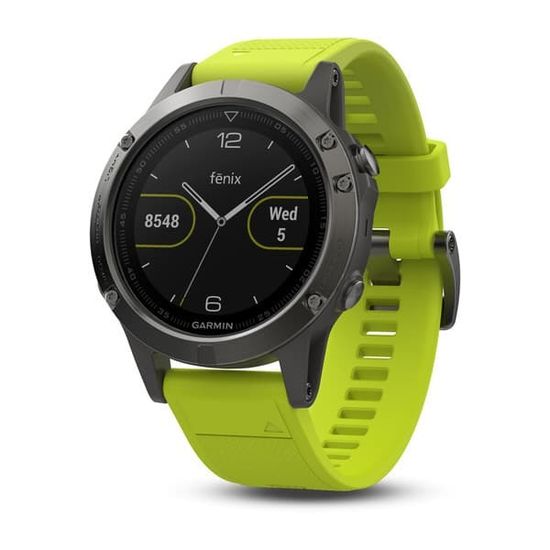 Умные мужские спортивные часы Garmin Fenix 5 - серые с желтым ремешком 010-01688-02