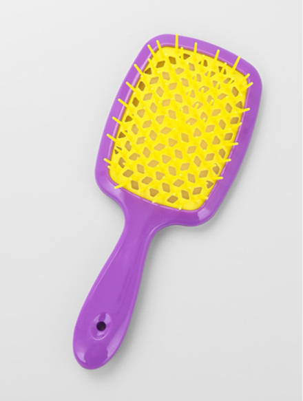 Расчёска массажная, широкая, вентилируемая, 8.5×20.5 см, сиреневая, жёлтая