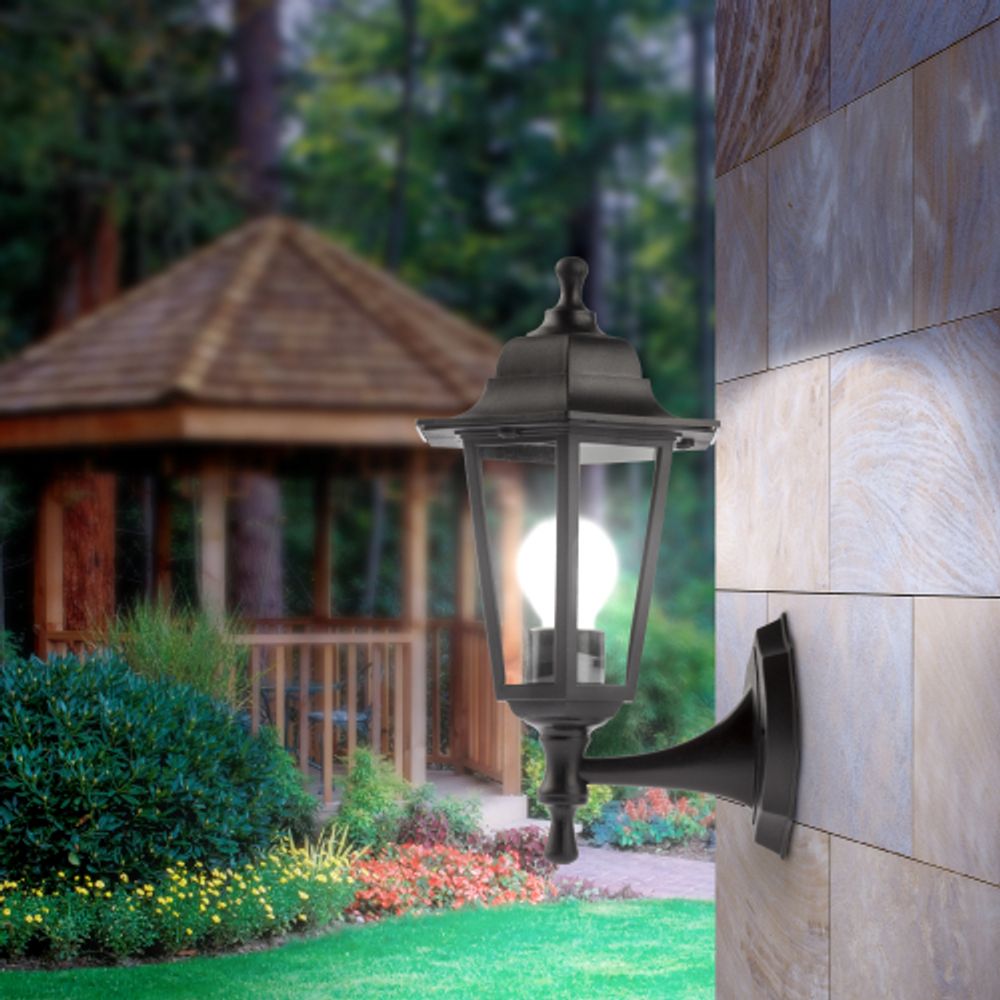 Садово-парковый светильник ЭРА НБУ 06-60-001 черный 6 гранный настенный IP44 Е27 max60Вт | Садово-парковые светильники