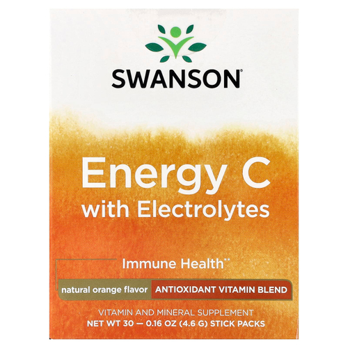Swanson, Energy C с электролитами, натуральный апельсин, 30 пакетиков по 4,6 г (0,16 унции)