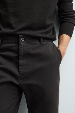 ZARA БРЮКИ STRAIGHT FIT ИЗ ТВИЛА, ЧЕРНЫЙ