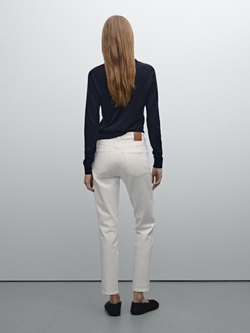 Massimo Dutti Укороченные зауженные джинсы со средней посадкой, натуральный, кремовый