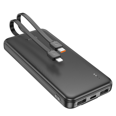 Внешний аккумулятор Hoco J118 10000mAh 3USB 2.0A LED-индикатор, кабель (Lightning/Type-C) (Black)