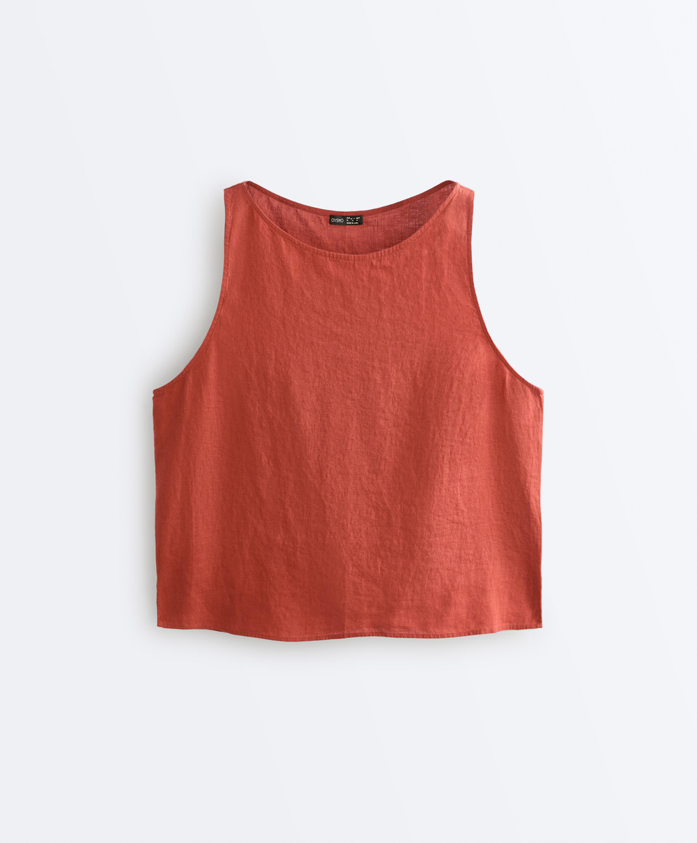 Oysho Топ из 100% льна, красноватый